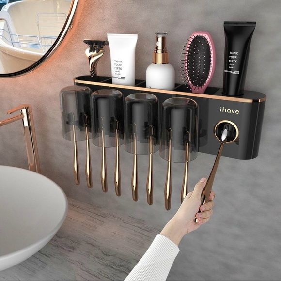 Wall Mounted Toothbrush Holder, Multifunctional Bathroom Storage Wall Hanger Storage